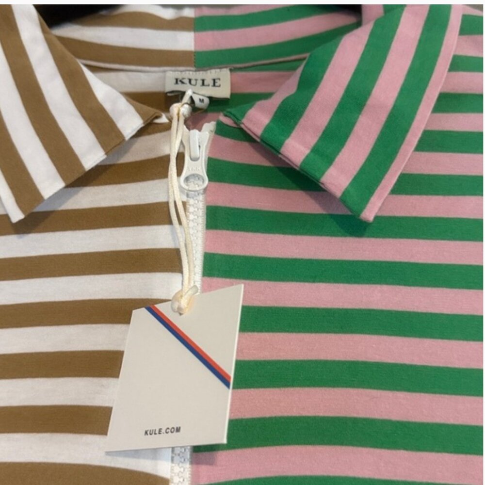 KULE Long Sleeve Patchwork Striped Shirt with Collar and Quarter Zip - Picture 2 of 4